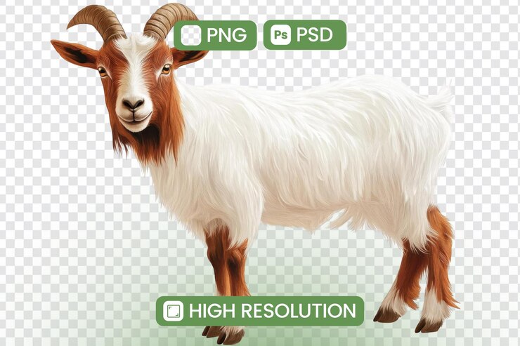 PSD la cabra se encuentra majestuosamente en un fondo transparente tema de animales salvajes de granja