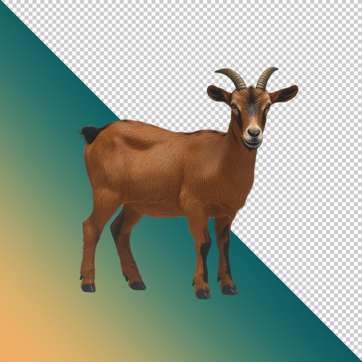 PSD cabra marrón de pie sobre un fondo blanco retrato de un animal de granja