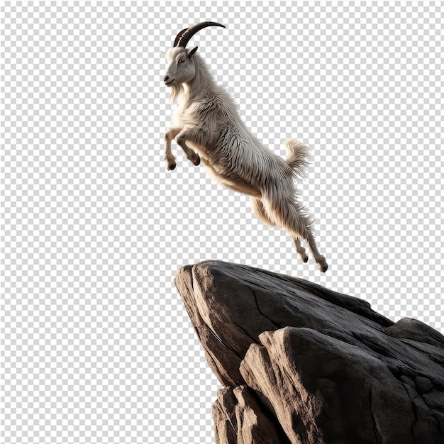 PSD una cabra salta sobre una roca con un letrero que dice cabra en él