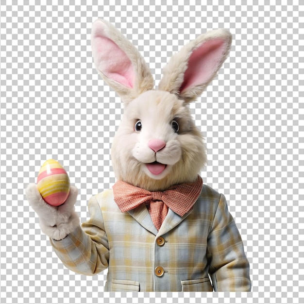 Caça aos ovos de páscoa com o bonito coelho de páscua de desenho animado e o coelho 3d para uma feliz páscoa