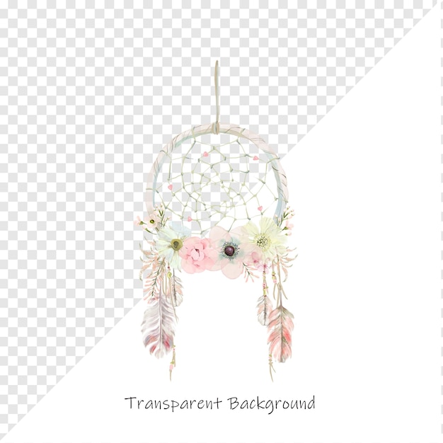 Caçador de Sonhos Bohemiano com Flores e Penas de Aquarela