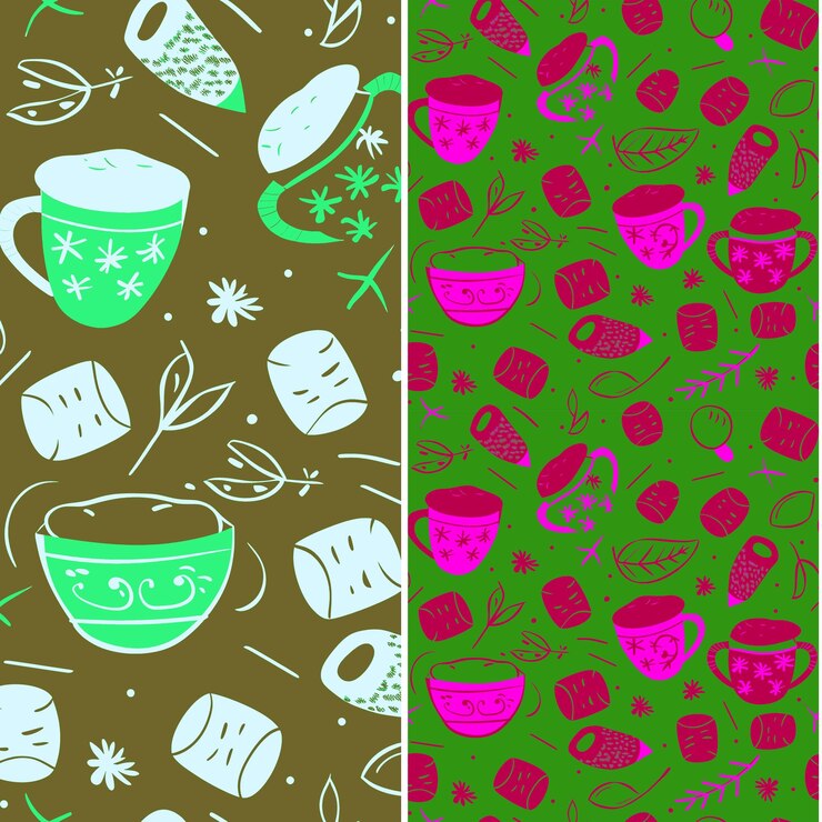 PSD cacao caliente con formas de malvavisco y diseño lúdico con diseños de patrones vectoriales de pa ilustración