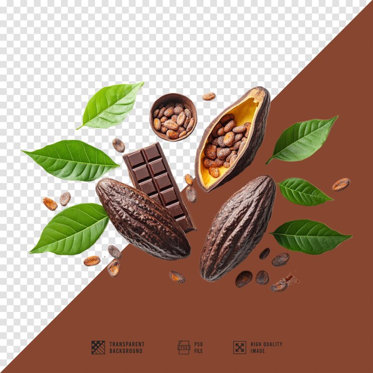 PSD cacao y hojas de cacao imagen sin fondo calidad hd
