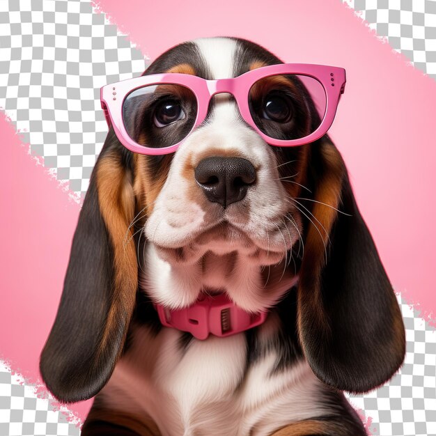 PSD cachorro de basset hound con gafas en forma de corazón a las 8 semanas de fondo transparente