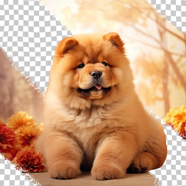 PSD cachorro chow chow de raça pura vermelha em casa com fundo transparente