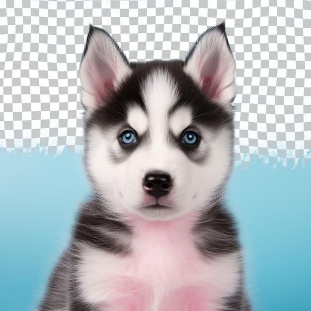 Un cachorro husky con ojos azules y una nariz rosa