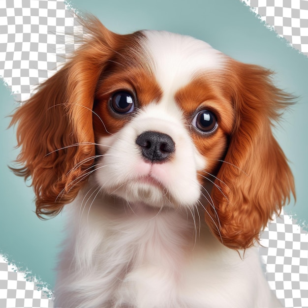 Un cachorro negro aislado de cavalier king charles spaniel de 5 meses de edad en un fondo transparente de primer plano