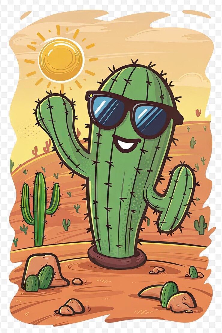 PSD un cactus con anteojos de sol y gafas de sol en él