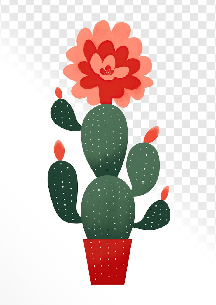PSD cactus boho minimal abstrait sur un fond transparent