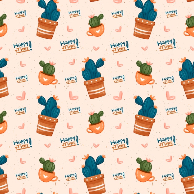Cactus bonito padrão sem costura desenho à mão textura