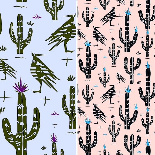 Cactus y cactus se muestran en un patrón colorido