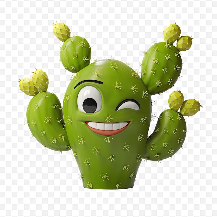 PSD un cactus con una cara sonriente y las palabras "cactus" en él