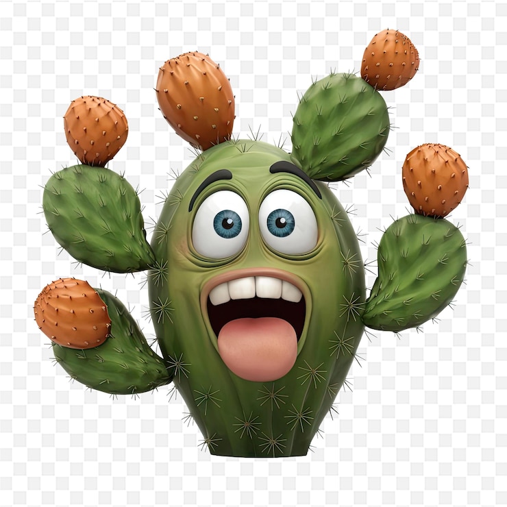 PSD un cactus con una cara sorpresa y una cara sorprendida con una expresión sorprendida