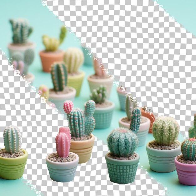 PSD des cactus colorés s'alignent dans des pots de fleurs, ajoutant un peu de nature à n'importe quelle pièce.