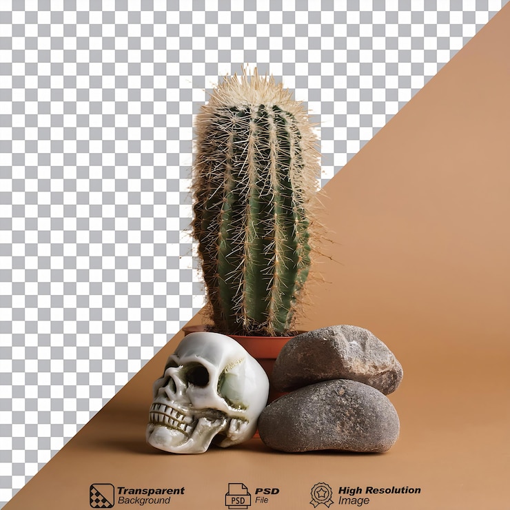 PSD un cactus y un cráneo entre rocas aisladas