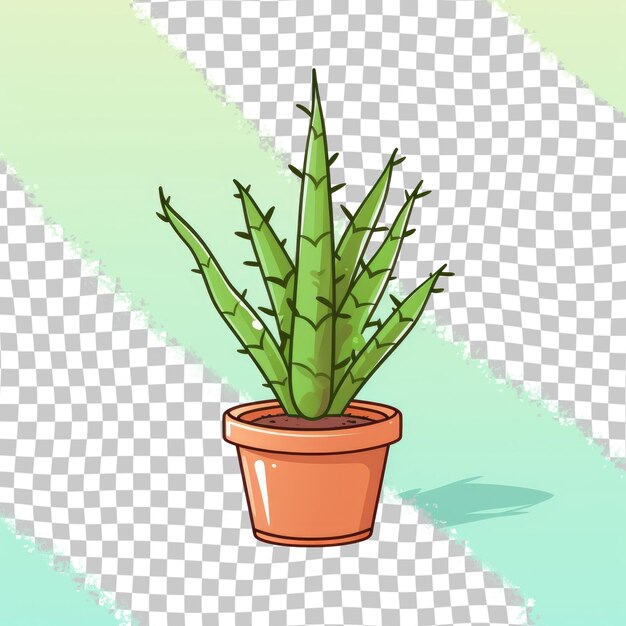 PSD un cactus dans un pot de fleurs sur un transparent avec des épines et des nuances