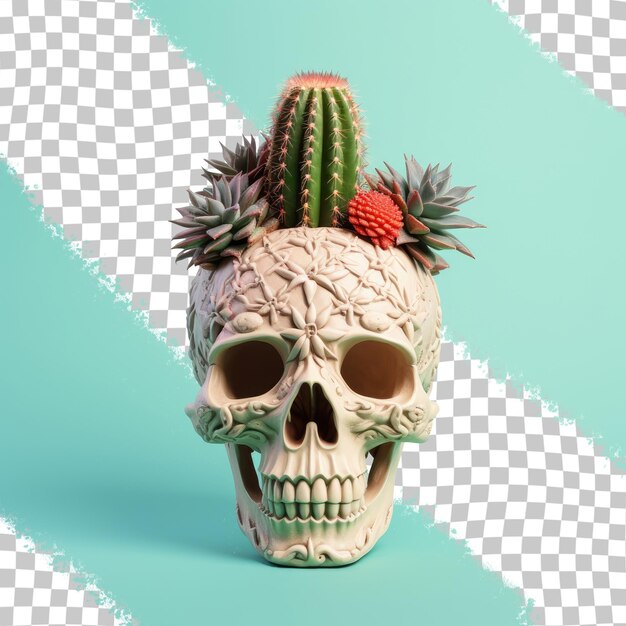 PSD cactus dentro del cráneo aislado sobre fondo transparente