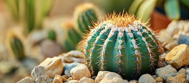 Un cactus espinoso en un jardín de primer plano