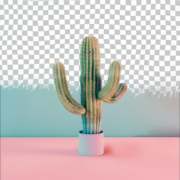 PSD un cactus est dans un pot blanc avec un fond rose et bleu