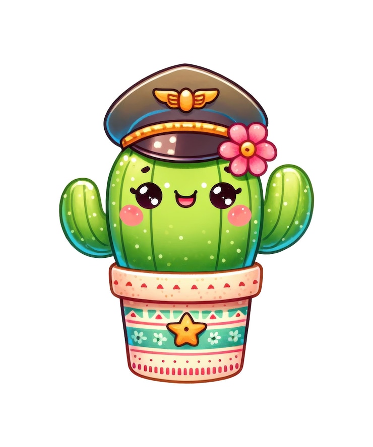 PSD un cactus con una flor en él y un personaje de dibujos animados en él