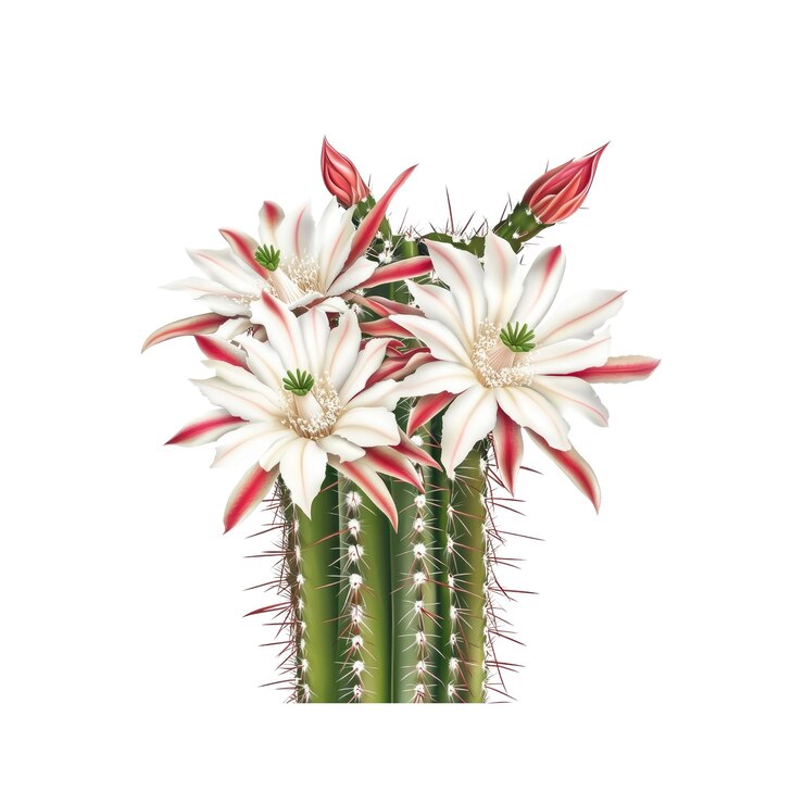 PSD cactus en flor con flores blancas y rojas