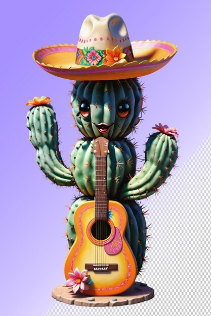 PSD un cactus con una guitarra y un pastel en él