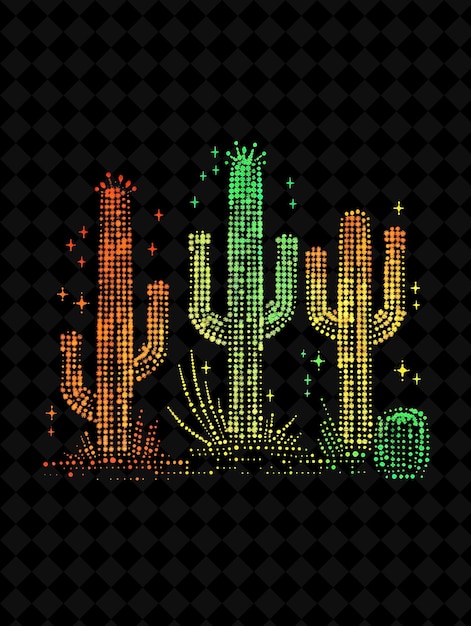 PSD cactus avec des lumières colorées sur un fond noir