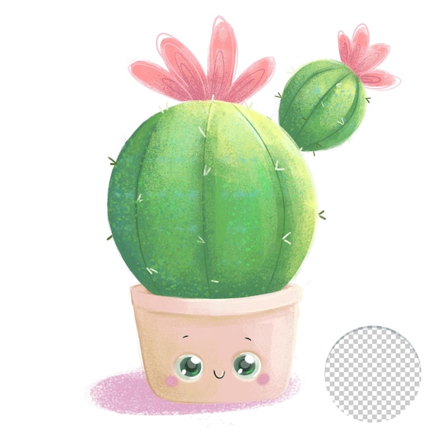 PSD cactus mignon en pot souriant isolé sur fond blanc