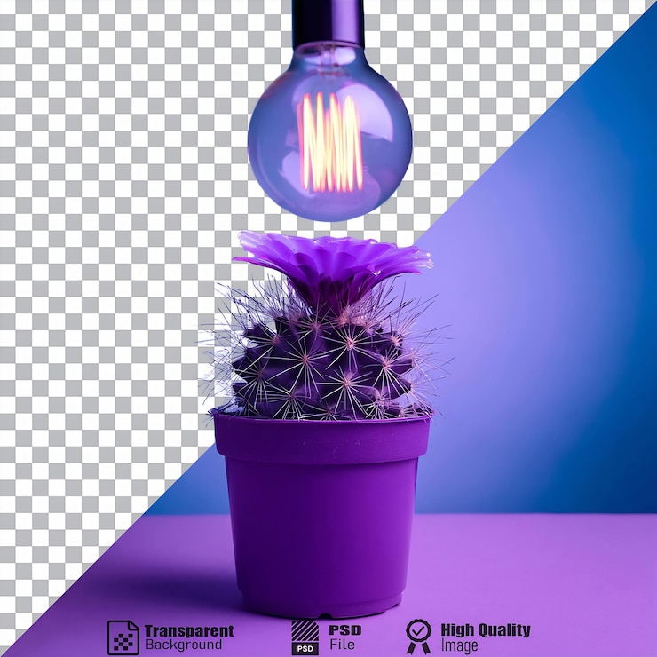 PSD un cactus púrpura iluminado por una bombilla de época