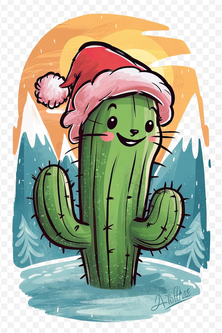 PSD un cactus con un sombrero de santa en él