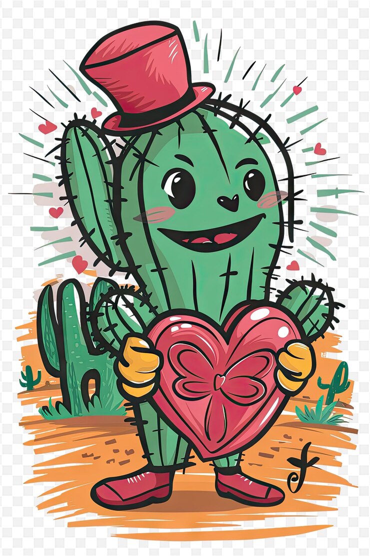 PSD un cactus verde con un corazón que dice " cactus "