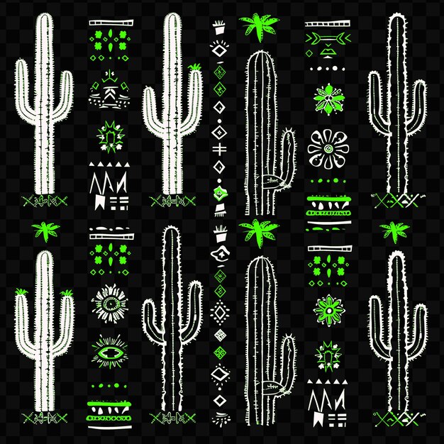 PSD un cactus vibrant avec des motifs du sud-ouest un tatouage un contour d'art naturel un griffon