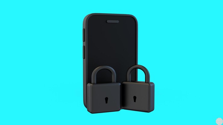 PSD cadeado com smart phone para segurança de senha on-line ilustração isolada de renderização 3d