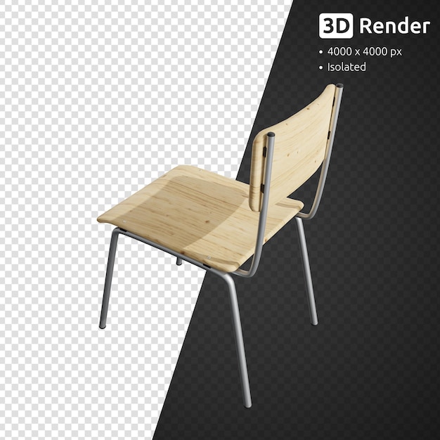 Cadeira de escola de madeira isolada renderização 3d