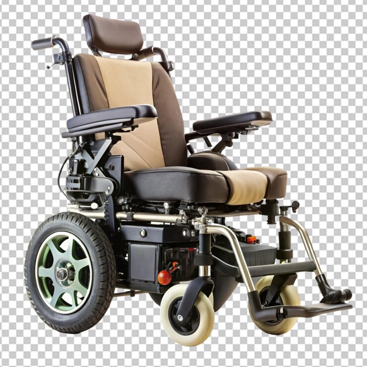 PSD cadeira de rodas híbrida manual e motorizada em fundo transparente