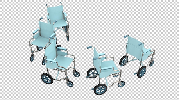 Cadeira de rodas hospitalar na ilustração de renderização 3d de fundo transparente