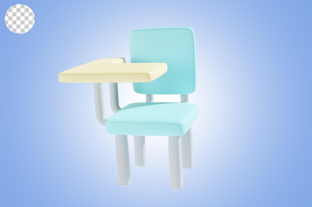 PSD cadeira de volta à escola ícone 3d render com tema azul