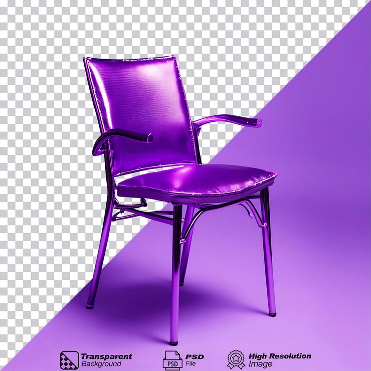 PSD cadeira metálica violeta isolada em fundo transparente