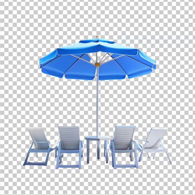 PSD cadeiras de praia com guarda-chuva em renderização 3d realista com fundo transparente