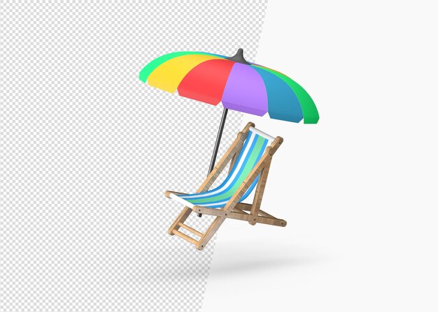 Cadeiras de praia realistas e guarda-chuva com renderização 3D