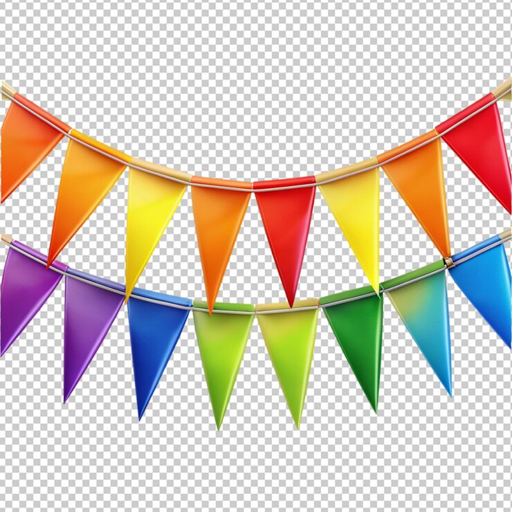PSD cadena de banderas de arco iris en un fondo transparente
