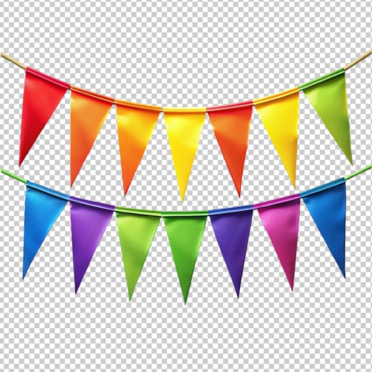 PSD cadena de banderas de arco iris en un fondo transparente
