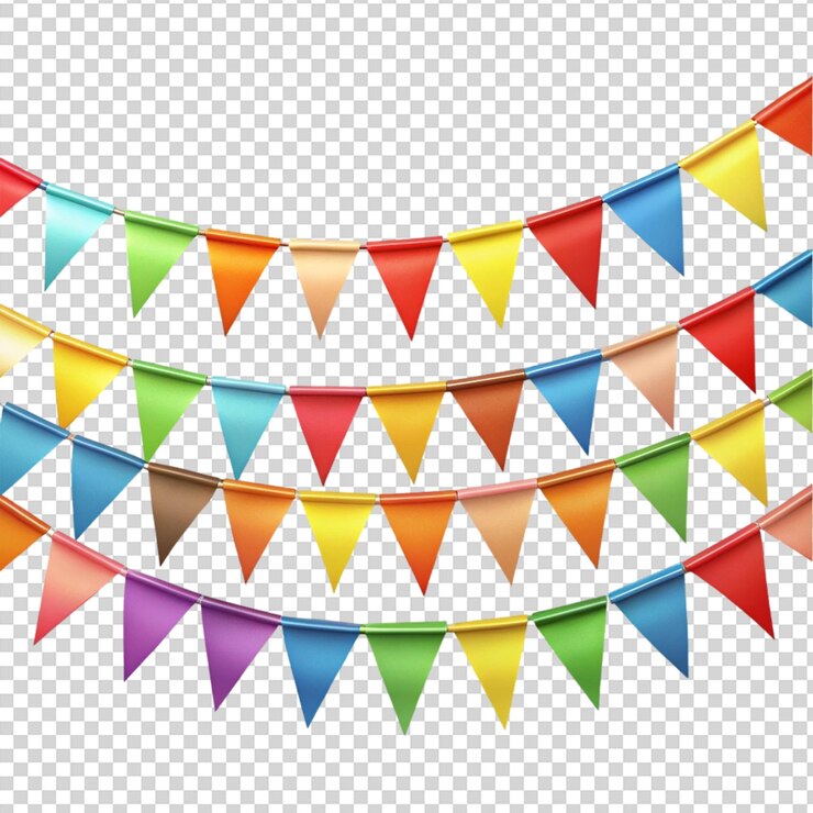 PSD cadena de banderas coloridas aisladas en un fondo transparente