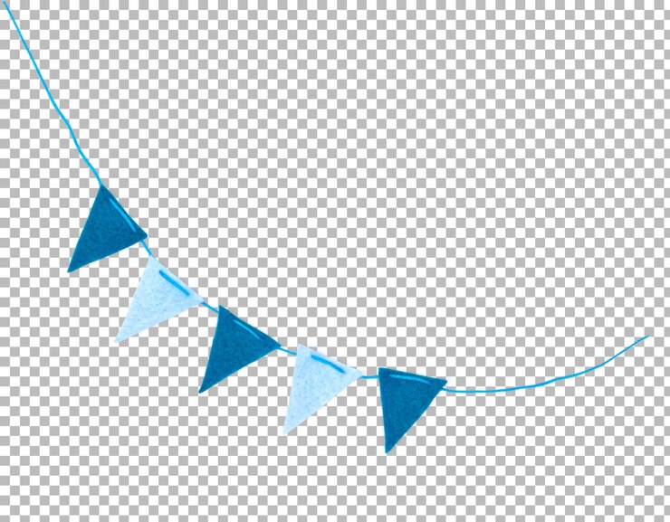 PSD una cadena decorativa de banderas triangulares en azul y blanco a menudo utilizadas para celebraciones u ocasiones festivas