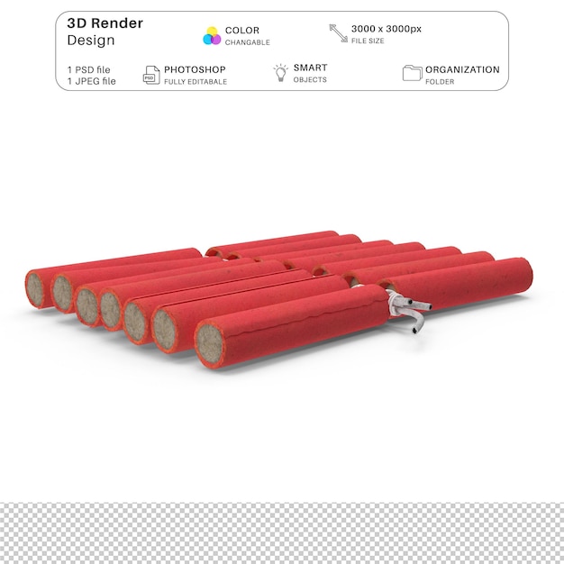 Una cadena de fuegos artificiales rojos Modelación 3D de archivo PSD Crackers Diwali realistas