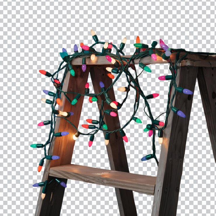 PSD una cadena de luces de navidad con bombillas de colores en un arreglo en espiral suelto aislado