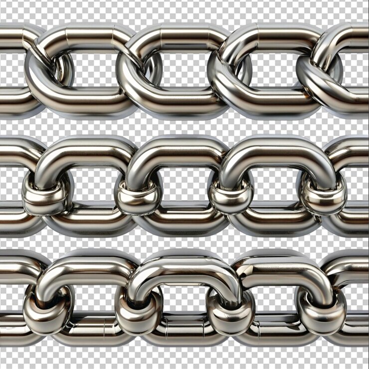 PSD cadenas de acero horizontales realistas aisladas sobre un fondo transparente