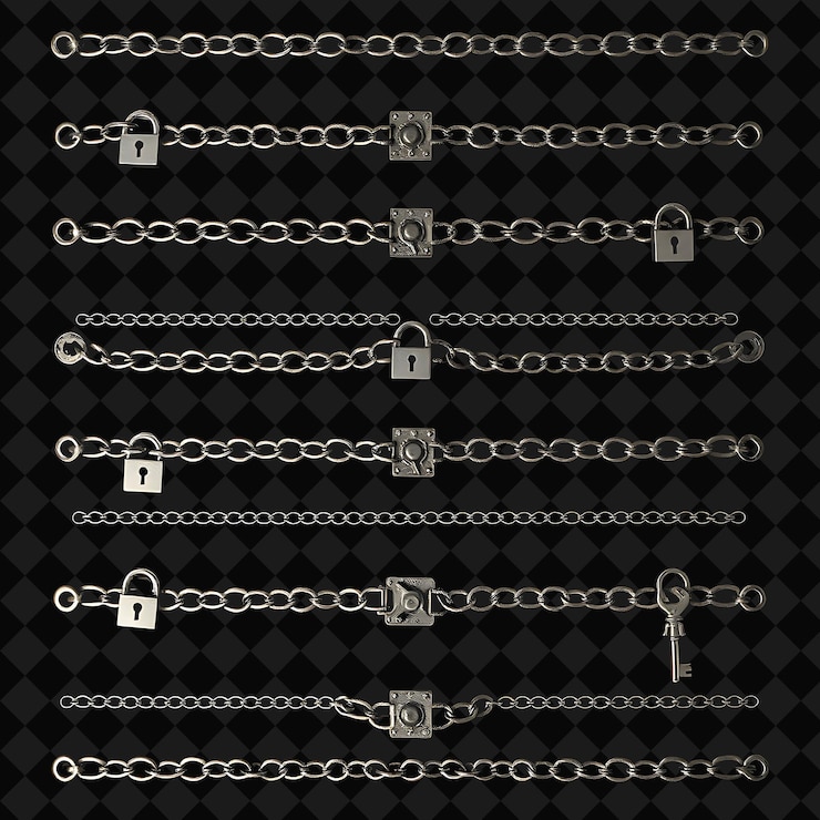 PSD caderas decorativas, cerraduras y llaves de color gris oscuro con luces metálicas, estilo industrial chic