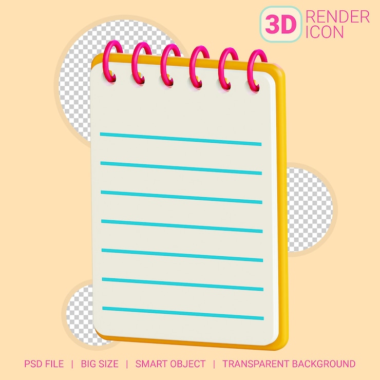 PSD caderno 3d com fundo transparente