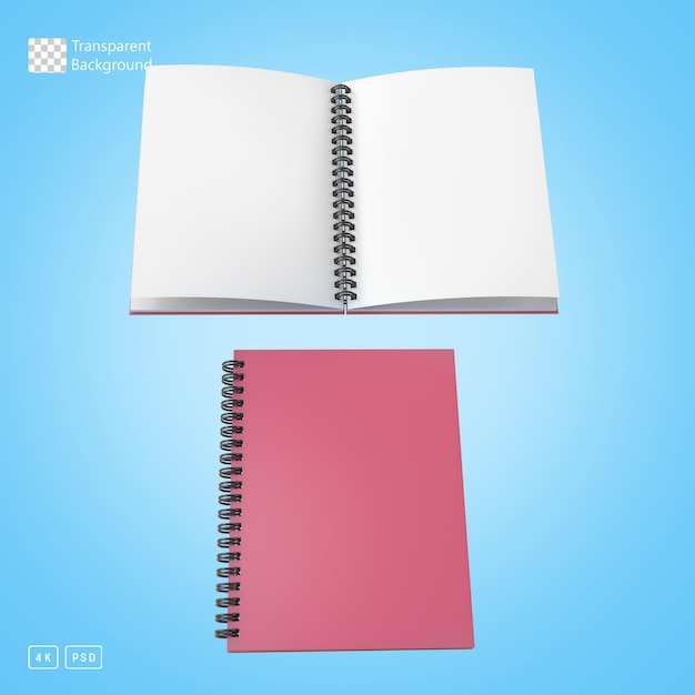 Caderno aberto e fechado de renderização 3d